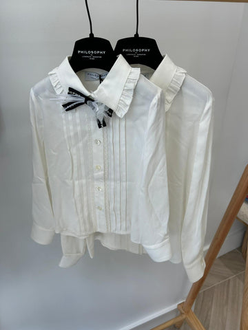 Philosophy White LS Blouse With Bow
