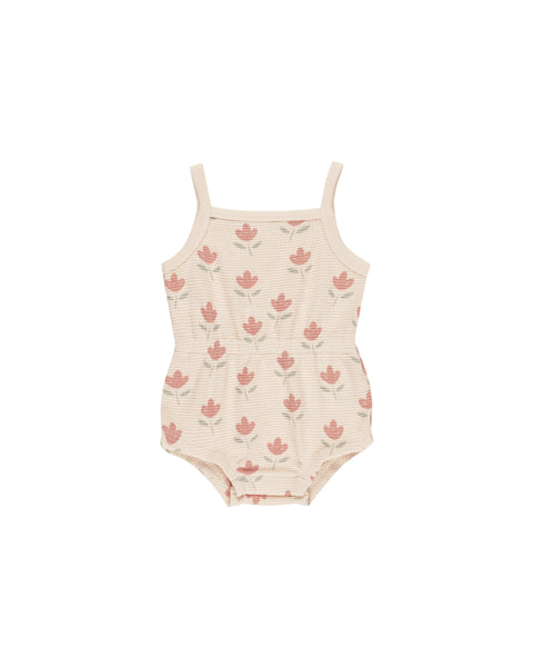 Quincy Mae Antique Tulips Waffle Cinch Romper