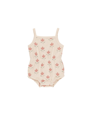 Quincy Mae Antique Tulips Waffle Cinch Romper