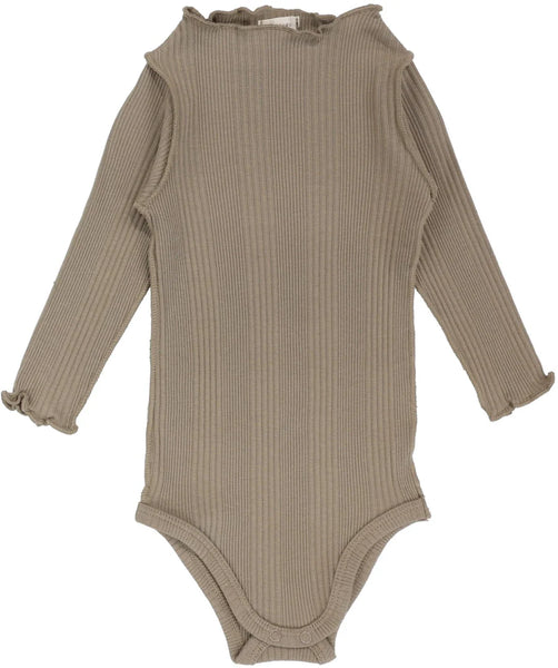 Lil Legs Taupe Ribbed Funnel Neck Onesie