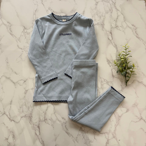 Bonjoy Solid Blue Little Prince Long Sleeve Pajamas