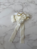 Halo Luxe Ecru Opaline Scalloped Velvet Long Tail Clip