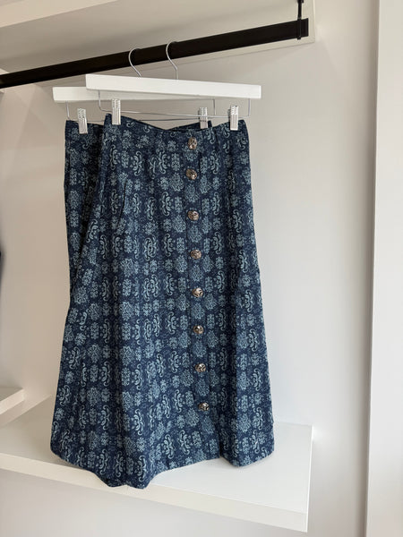Steph Fleur de Lis Long Denim Skirt