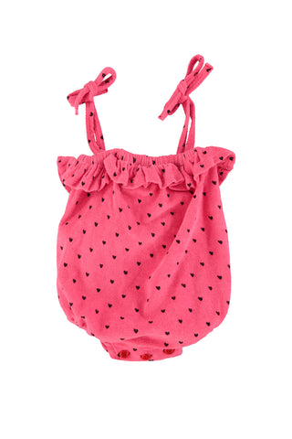 Piupiuchick Pink/Black Hearts Ruffle Romper
