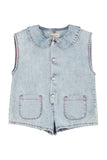 Piupiuchick Light Blue Denim Apple Print Jumpsuit