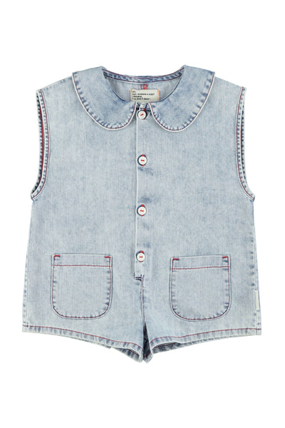 Piupiuchick Light Blue Denim Apple Print Jumpsuit