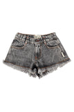 Piupiuchick Washed Black Denim Fringe Shorts