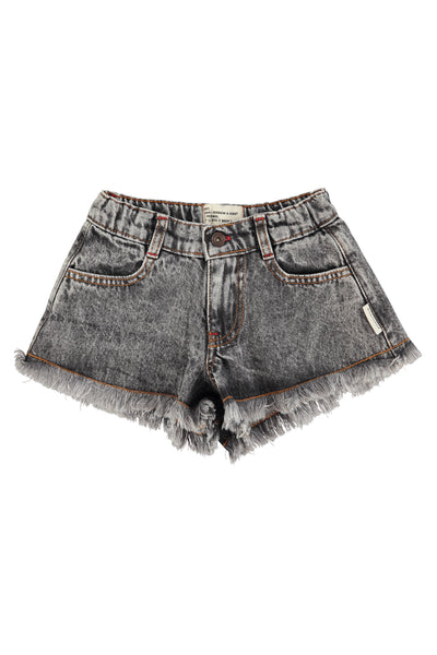 Piupiuchick Washed Black Denim Fringe Shorts