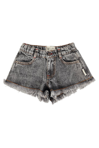 Piupiuchick Washed Black Denim Fringe Shorts