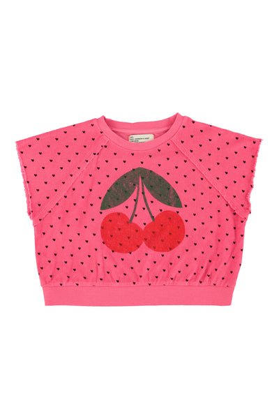 Piupiuchick  Pink Cherry Print Sleeveless Sweatshirt