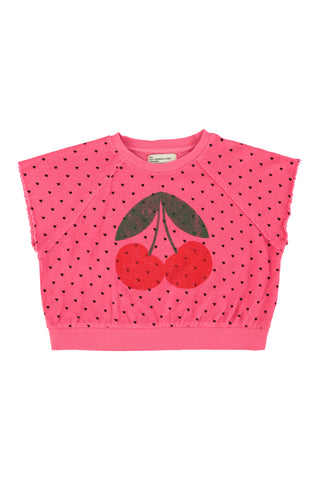 Piupiuchick  Pink Cherry Print Sleeveless Sweatshirt