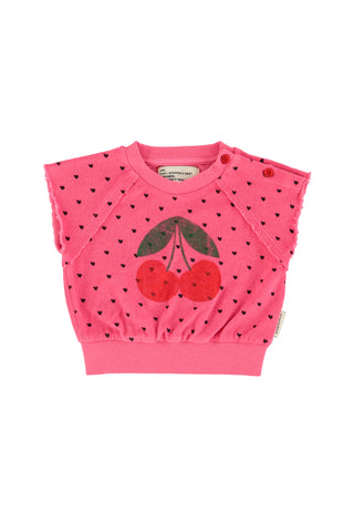 Piupiuchick Baby Pink Cherry Print Sleeveless Sweatshirt