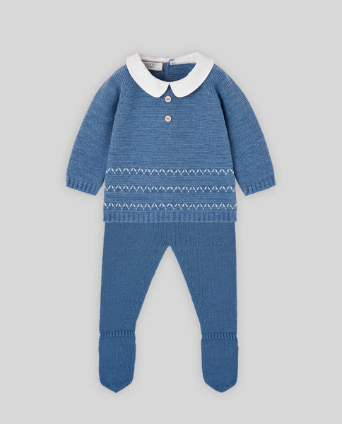 Paz Rodriguez Sapphire Blue Knit Sweater + Footed Legging Set