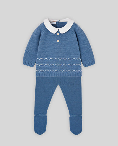 Paz Rodriguez Sapphire Blue Knit Sweater + Footed Legging Set