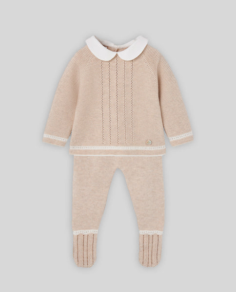Paz Rodriguez Light Brown/Cream Knit Sweater + Footed Legging Set