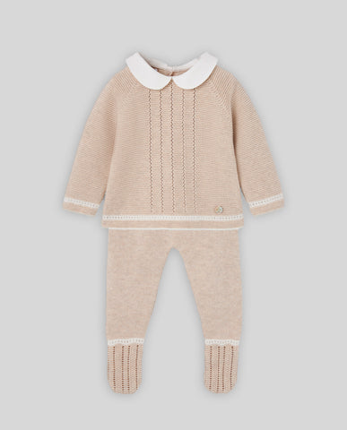 Paz Rodriguez Light Brown/Cream Knit Sweater + Footed Legging Set