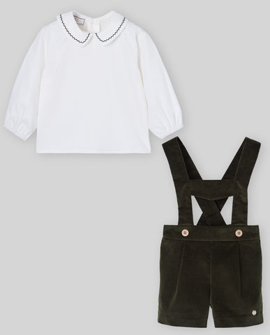 Paz Rodriguez Cream Woven Shirt + Overall Set