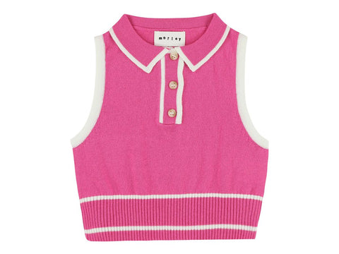 Morley Pink Collared Knit Sleeveless Sweater
