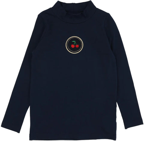 Lil Legs Navy Printed Mockneck