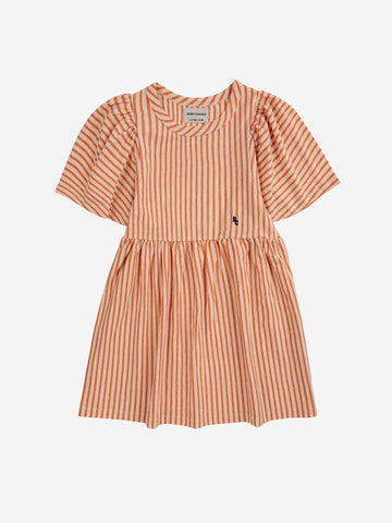 Bobo Choses Orange Vertical Stripes Ruffle Sleeves Dress