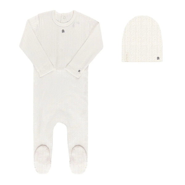 Ely's & Co Embroidered Cherry Pointelle Boys Cream Footie + Beanie