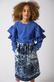 Loud Apparel Blue Stained Follies Midi Skirt