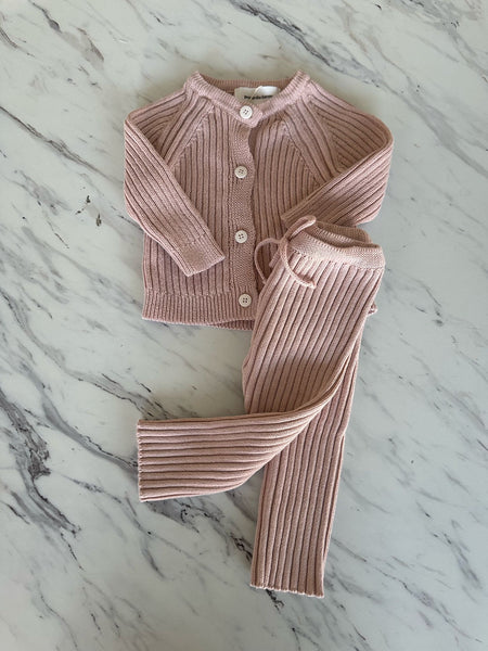 Pequeno Tocon Pink Ribbed Cardigan + Pant Set