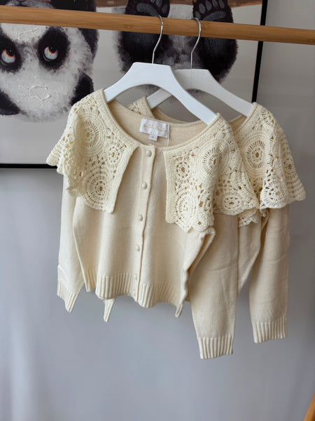 Petite Amalie Cream Crochet Collar Cardigan