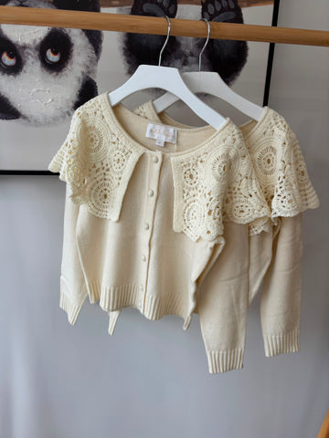 Petite Amalie Cream Crochet Collar Cardigan