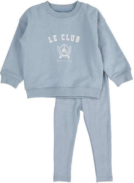 Lil Legs Misty Blue Varsity Crest Boys Sweatshirt Set