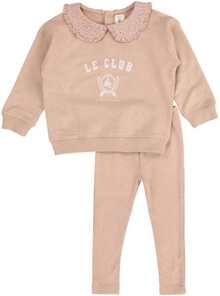 Lil Legs Bud Pink Varsity Crest Girls Sweatshirt Set