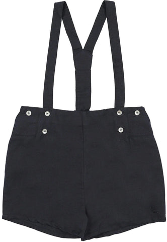 Lil Legs Analogie Navy Linen Suspender Shorts SSHOR-NAVY