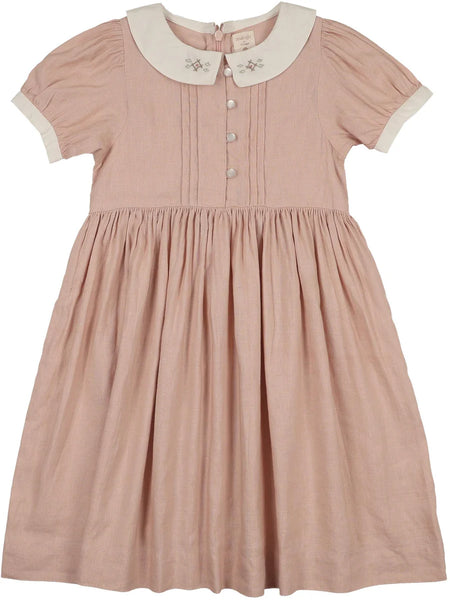 Lil Legs Analogie Bud Pink Pintuck Collar SS Dress MECDS-BPNK