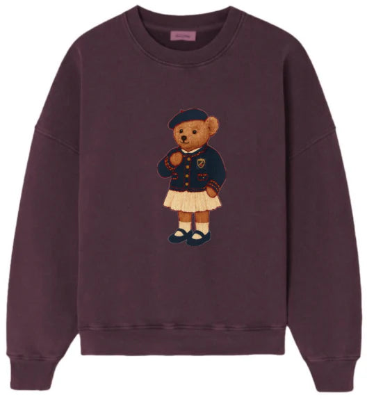Lil Legs Washed Burgundy Bear Girl Sweatshirt