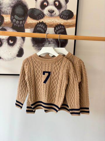 Coco Blanc Tan Cabled Graphic Sweater