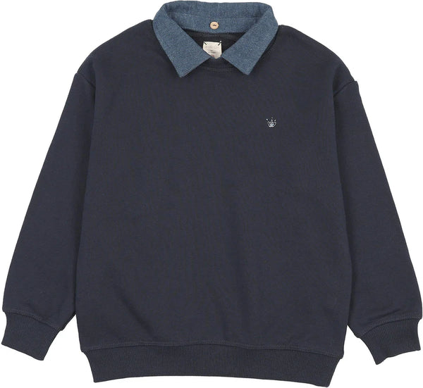 Lil Legs Navy Sweet Campaign Boys Denim Removable Collar Sweatshirt