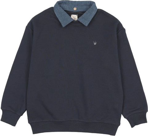 Lil Legs Navy Sweet Campaign Boys Denim Removable Collar Sweatshirt