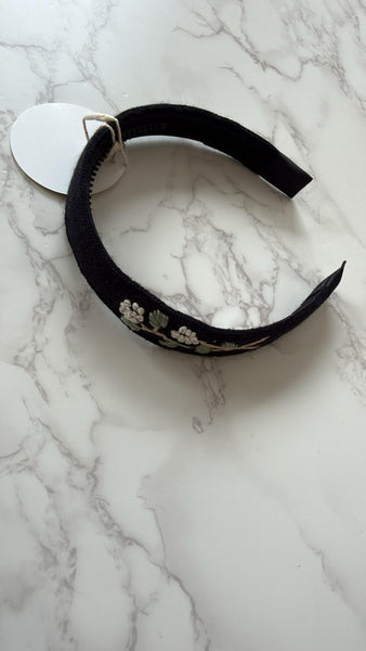 Halo Luxe Black Josie Floral Embroidered Ribbed Knit Headband