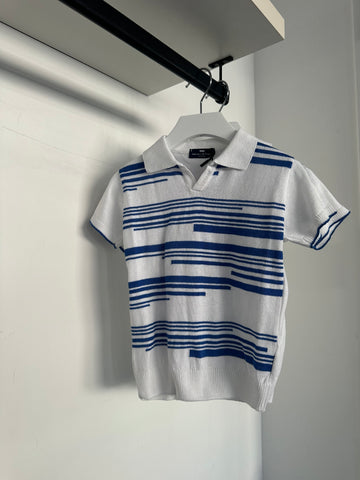 Manuell & Frank Blue & White Knitted Polo Sweater