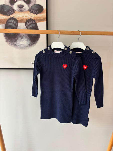 Hugo Navy Embroidered Heart Knit Dress