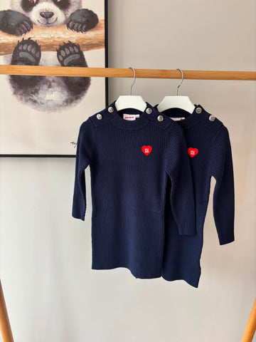 Hugo Navy Embroidered Heart Knit Dress