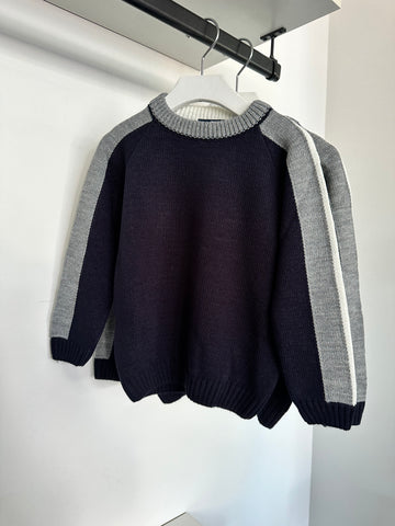 Manuell Frank Navy, Grey & White Stripe Knit Sweater