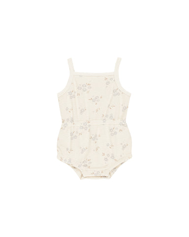 Quincy Mae Natural Blue Ditsy Waffle Cinch Romper