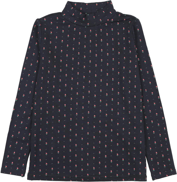 Lil Legs Navy Print Sweet Campaign Printed Mockneck