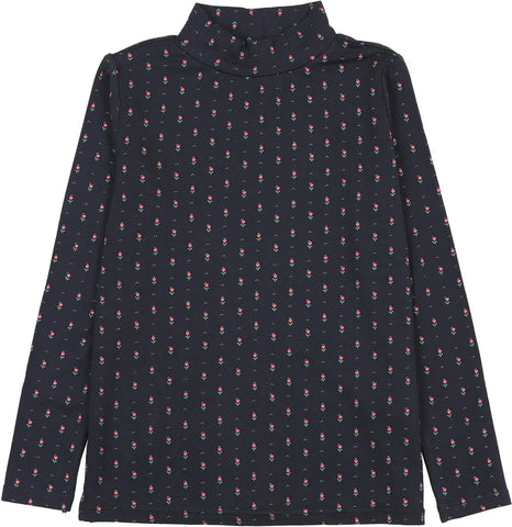 Lil Legs Navy Print Sweet Campaign Printed Mockneck
