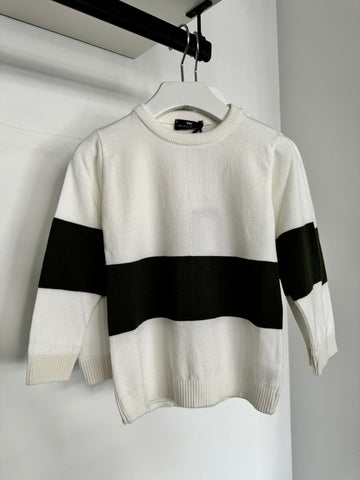 Manuell Frank Winter White & Olive Crewneck Knit Sweater