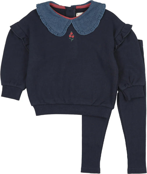 Lil Legs Navy Sweet Campaign Ruffle Toddler Girls Sweatshirt Set