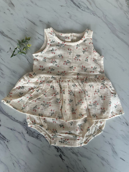 Quincy Mae Ivory Strawberries Skirted Tank Romper