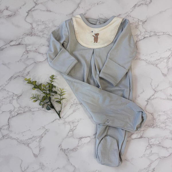 Wild Wawa Blue Embroidered Bib Footie