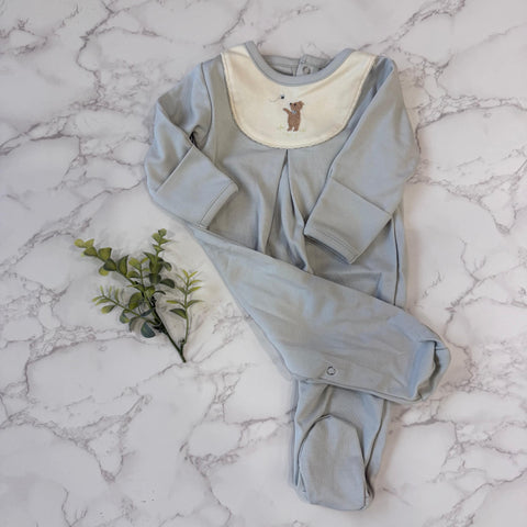 Wild Wawa Blue Embroidered Bib Footie